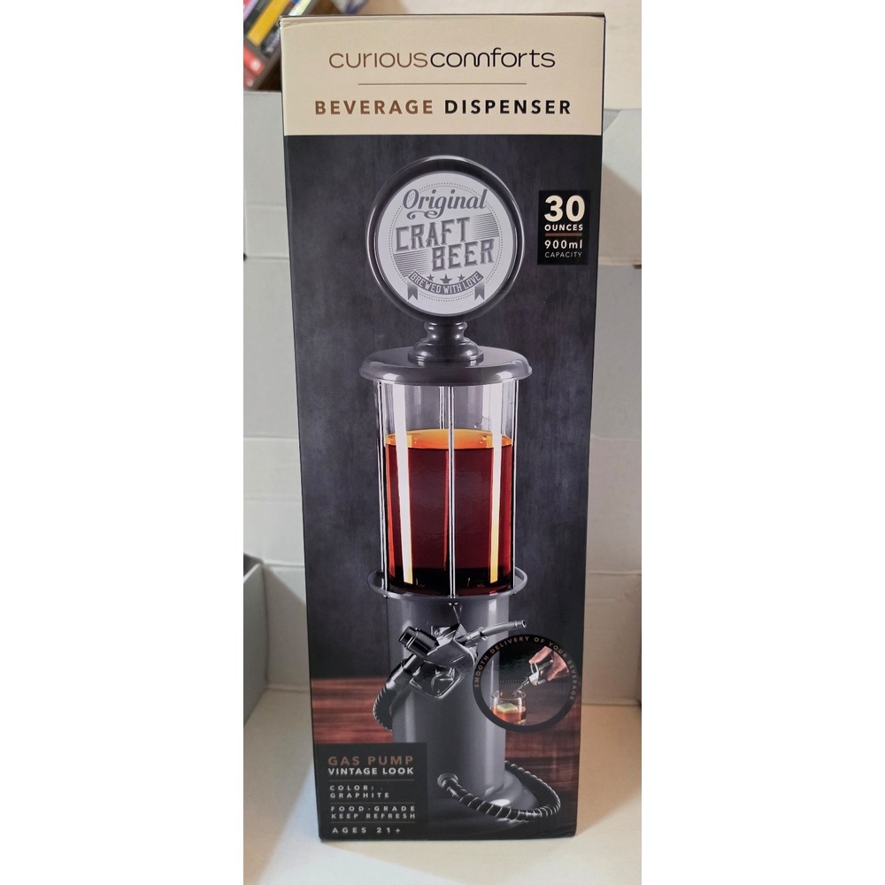 NIB Curious Comforts Vintage Gas Pump Beverage Dispenser 30oz Graphite New